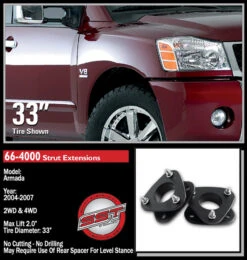 ReadyLIFT 05-07 Titan Front Leveling Kit 2 In. Lift W/Steel Strut Extensions/All Hardware - 66-4000 -Auto Parts Store 66 4000NissanArmada2004 2007 51965.1677718005